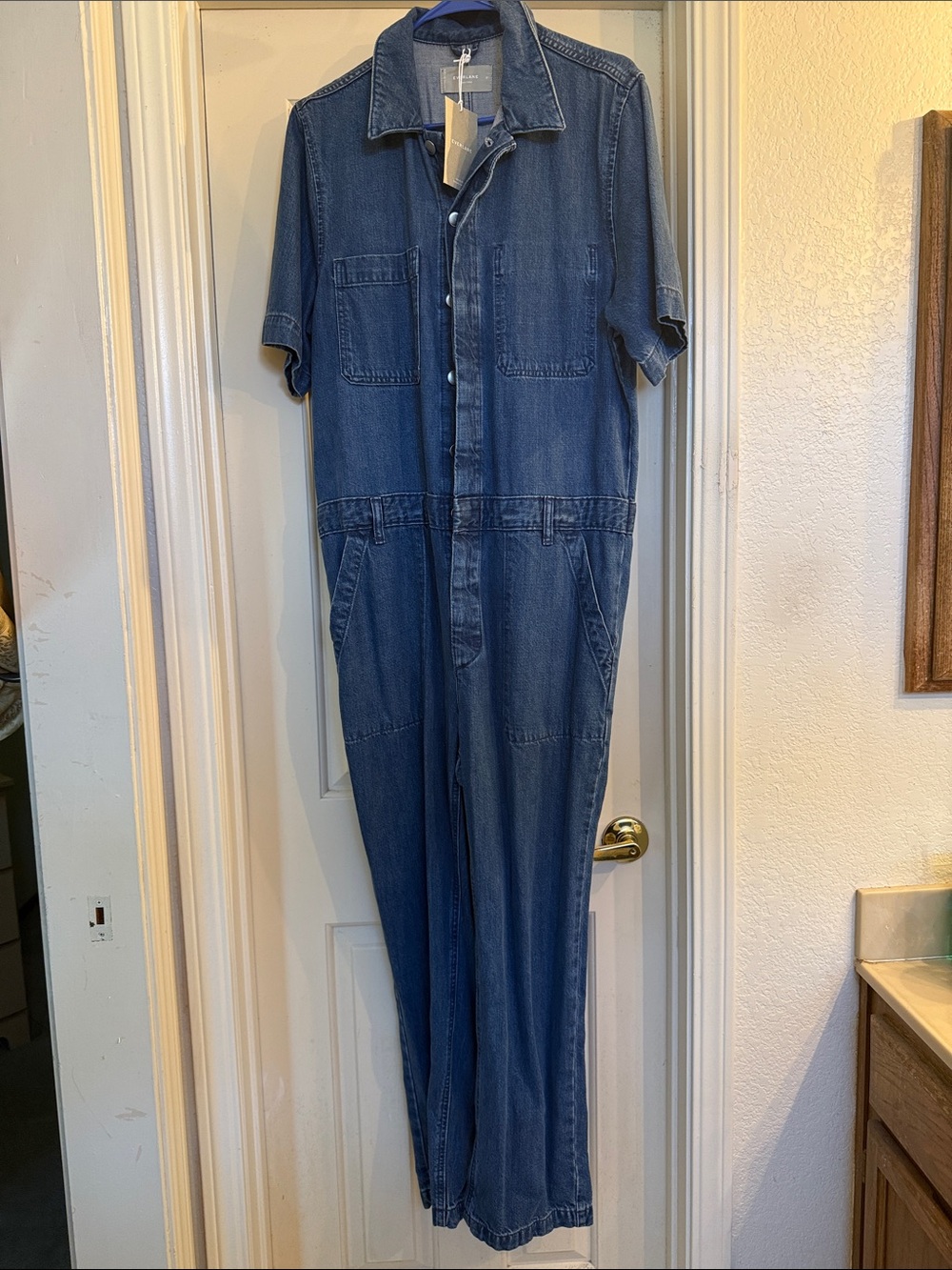 Everlane Denim Short-Sleeve Jumpsuit - Blue